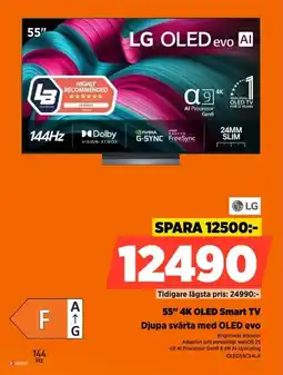 Power Lg 55" 4K OLED Smart TV Djupa svärta med OLED evo erbjuda