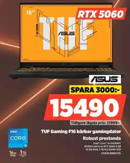 Power Asus TUF Gaming F16 bärbar gamingdator Robust prestanda erbjuda