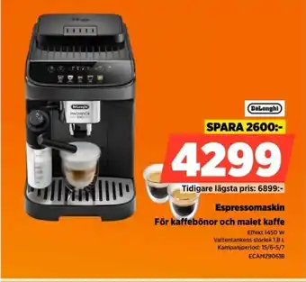 Power DeLongHi Espressomaskin För kaffebönor och malet kaffe erbjuda