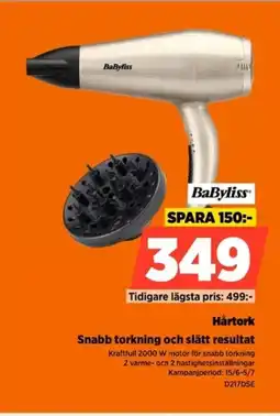 Power BaByliss Hårtork Snabb torkning och slätt resultat erbjuda