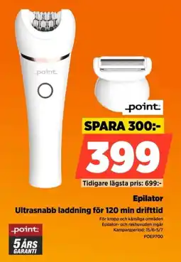 Power Point Epilator Ultrasnabb laddning för 120 min drifttid erbjuda