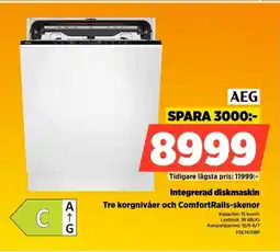 Power Aeg Integrerad diskmaskin Tre korgnivåer och Comfort Rails-skenor erbjuda
