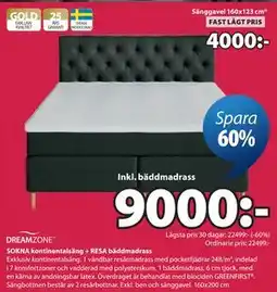 JYSK SOKNA kontinentalsäng + RESA bäddmadrass erbjuda