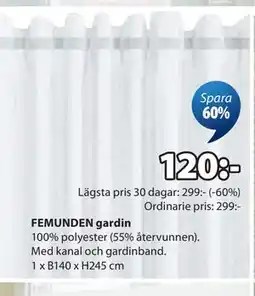 JYSK FEMUNDEN gardin erbjuda