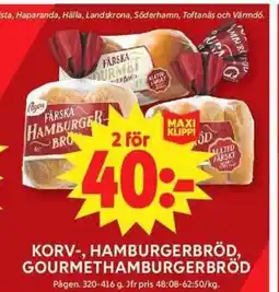 ICA Maxi Korv-, hamburgerbröd, gourmethamburgerbröd erbjuda