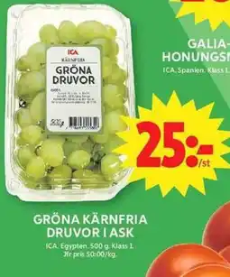ICA Maxi Gröna kärnfria druvor i ask erbjuda