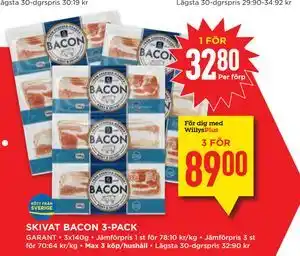 Willys SKIVAT BACON 3-PACK erbjuda