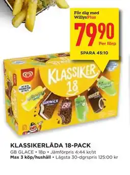 Willys KLASSIKERLÅDA 18-PACK, Medlemspris erbjuda