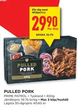 Willys Hemma PULLED PORK, Medlemspris erbjuda