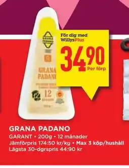 Willys Hemma GRANA PADANO, Medlemspris erbjuda