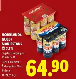 Lidl Norrlands guld/ mariestads Öl 3,5% erbjuda