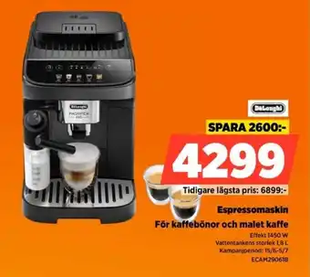 Power DeLongHi Espressomaskin För kaffebönor och malet kaffe erbjuda