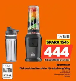 Power Chef Matteo Sportmixer Diskmaskinssäkra delar för enkel rengöring erbjuda