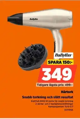 Power Babyliss Hårtork Snabb torkning och slätt resultat erbjuda