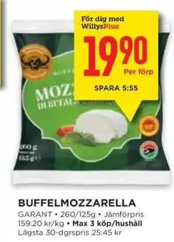 Willys BUFFELMOZZARELLA erbjuda