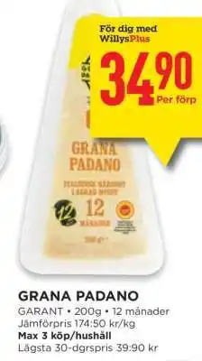 Willys Grana Padano erbjuda