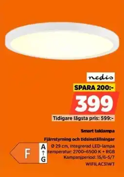 Power Nedis Smart taklampa Fjärrstyrning och tidsinställningar erbjuda