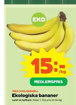 Stora Coop Ekologiska bananer, Medlemspris erbjuda