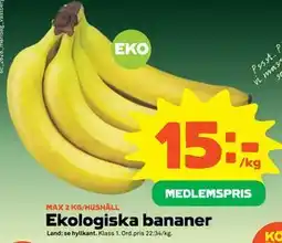 Stora Coop Ekologiska bananer, Medlemspris erbjuda