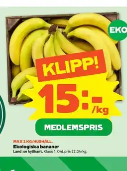 Stora Coop Ekologiska bananer, Medlemspris erbjuda