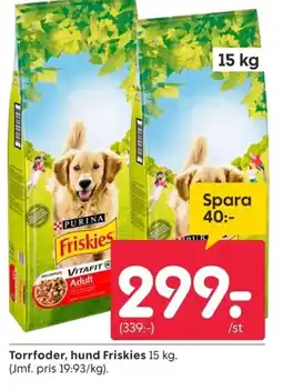Rusta Torrfoder, hund Friskies erbjuda