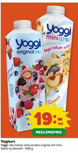 Coop Yoggi Yoghurt erbjuda