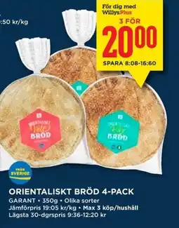 Willys Garant Orientaliskt bröd 4-pack erbjuda