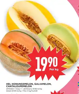 Willys Hel honungsmelon, galiamelon, cantaloupemelon erbjuda