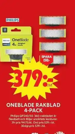 ICA Maxi PHILIPS Oneblade rakblad 4-pack erbjuda