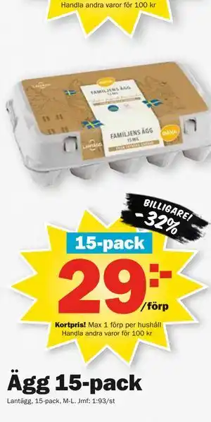 Pekås Ägg 15-pack, Medlemspris erbjuda
