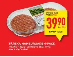 Willys FÄRSKA HAMBURGARE 4-PACK, Medlemspris erbjuda