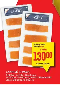 Willys LAXFILÉ 4-PACK, Medlemspris erbjuda