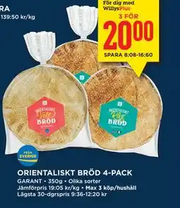 Willys ORIENTALISKT BRÖD 4-PACK, Medlemspris erbjuda