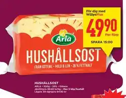 Willys HUSHÅLLSOST, Medlemspris erbjuda