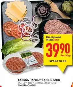 Willys Hemma FÄRSKA HAMBURGARE 4-PACK, Medlemspris erbjuda
