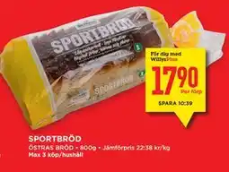 Willys Hemma SPORTBRÖD, Medlemspris erbjuda