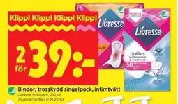 ICA Kvantum Bindor, trosskydd singelpack, intimtvätt erbjuda