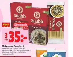 ICA Kvantum Makaroner, Spaghetti, Medlemspris erbjuda