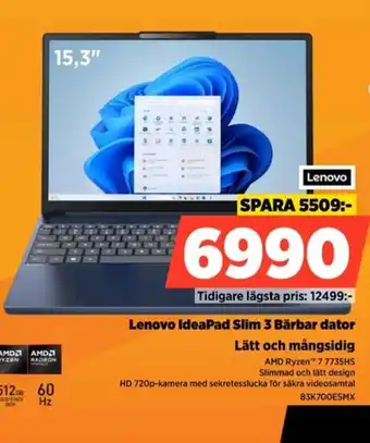 Power Lenovo IdeaPad Slim 3 Bärbar dator Lätt och mångsidig erbjuda