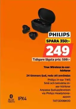 Power Philips True Wireless in-ear- hörlurar 24 timmars ljud, redo att användas erbjuda