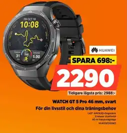 Power Huawei WATCH GT 5 Pro 46 mm, svart För din livsstil och dina träningsbehov erbjuda