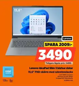 Power Lenovo IdeaPad Slim 3 bärbar dator 15,6" FHD-skärm med sekretesslucka erbjuda