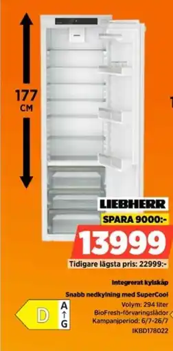 Power Liebherr Integrerat kylskåp Snabb nedkylning med SuperCool erbjuda