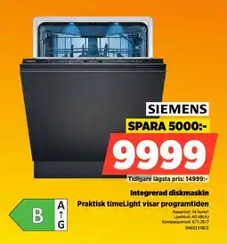 Power Siemens Integrerad diskmaskin Praktisk timeLight visar programtiden erbjuda