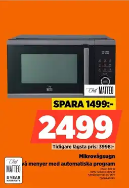 Power Chef Matteo Mikrovågsugn två menyer med automatiska program erbjuda