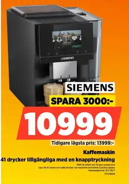 Power Siemens Kaffemaskin 41 drycker tillgängliga med en knapptryckning erbjuda
