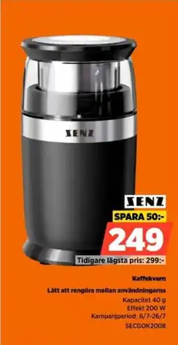 Power Senz Kaffekvarn Lätt att rengöra mellan användningarna erbjuda