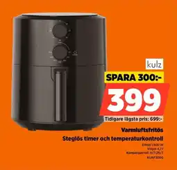 Power Kulz Varmluftsfritös Steglös timer och temperaturkontroll erbjuda