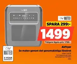 Power Chef Matteo Airfryer Se maten genom det genomskinliga fönstret erbjuda