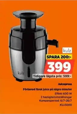 Power Kulz Juicepress Förbered färsk juice på några minuter erbjuda